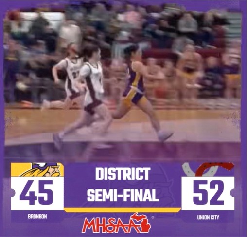 Bronson girls fall to Union City 52-45 in District Semis